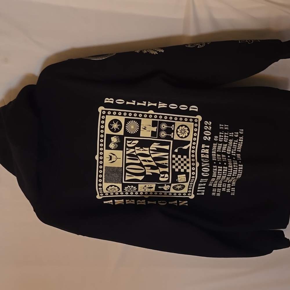 YOUNG THE GIANT 2022 TOUR Black Pullover Hoodie Graphic Sleeve Design M/F MED MF - Picture 2 of 3